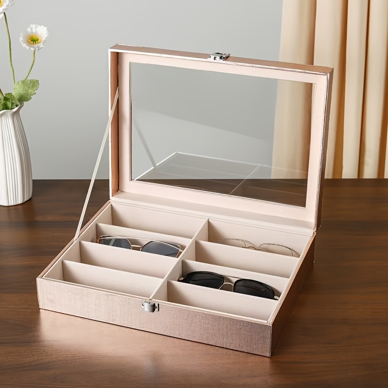   compartment golden silvery and rose   glasses storage box with transparent lid modern multi slot eyeglass holder for men women protective display case accessory organizer durable jewelry stand jewelry boxes Product details 1