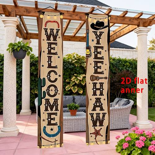 2d , 2d - 2d , 2d - 2d festbanner, 1 par, wild west cowboy fest veranda banner, velkommen western cowboy veranda hængende skilt, fødselsdags hængende skilt, baby shower fest dekoration, foto booth rekvisitter velkomst banner
