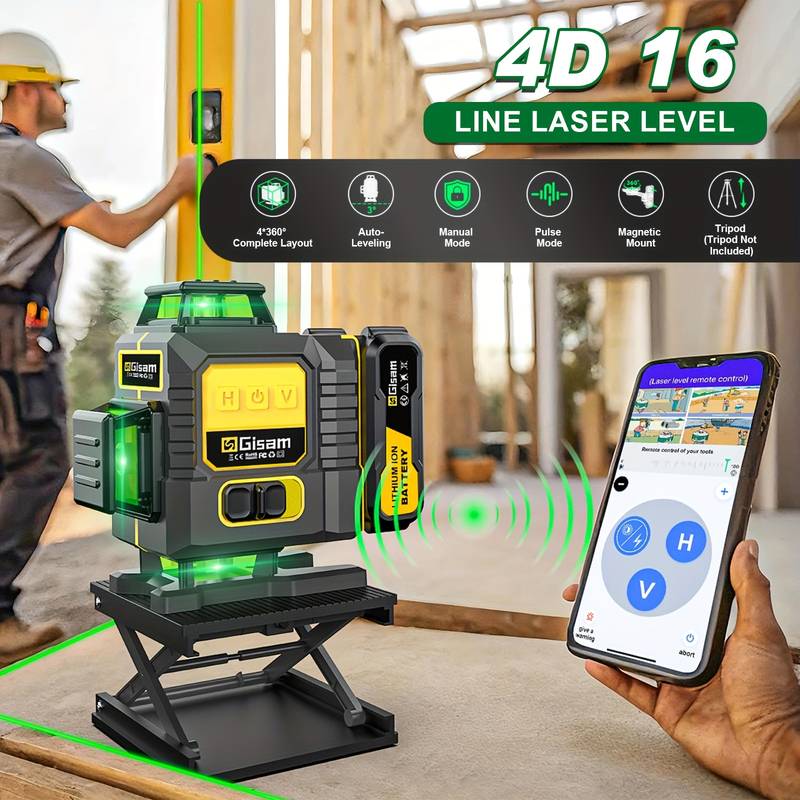 Weiddw 4D 16-Line Green Laser Level – 360° Self-Leveling With Magnetic Bracket & 2 Batteries (Open Box)