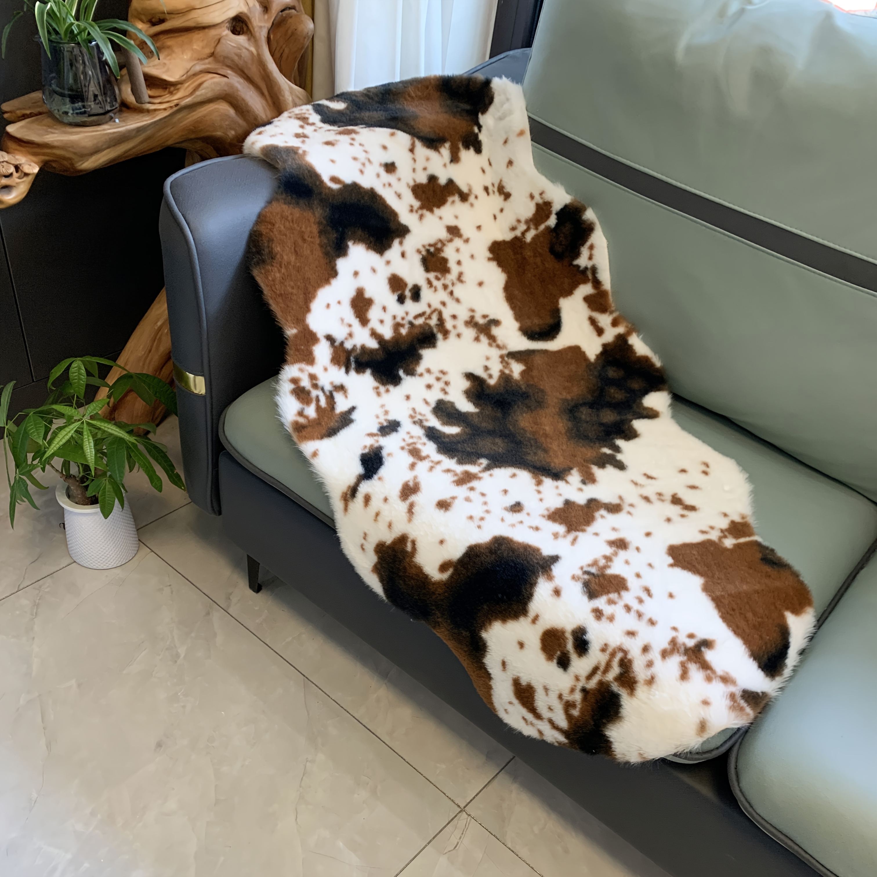 Image of Artificial Rabbit Cow Print Rug, And Fluffy Slip-resistant Machine-washable Rug, Farmhouse Creative Animal Decor Carpet, Suitable For Living Room Decoration, Bedroom, Party Decoration. 2 X 4ft