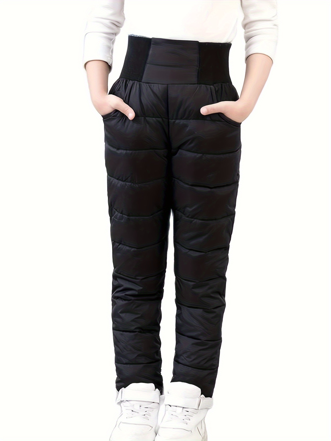 Girls Warm Thermal Solid Colored Padded Waterproof Pants Thickened Comfy High Snow Trousers For Fall Winter