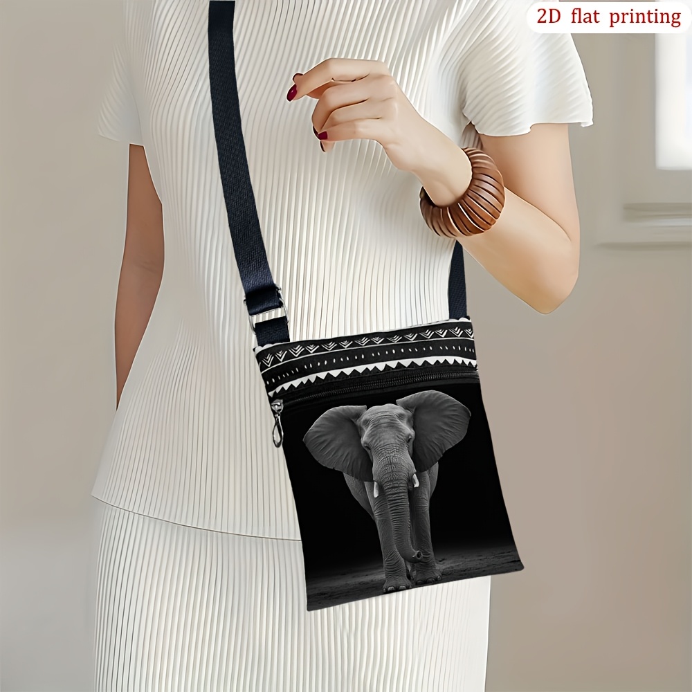 TEMU 1pc [2d Flat Print] Crossbody Bag Featuring An With Trunk And Tusk, Ideal For Daily Use, Made From Sturdy Fabric, Perfect Gift For Holidays And