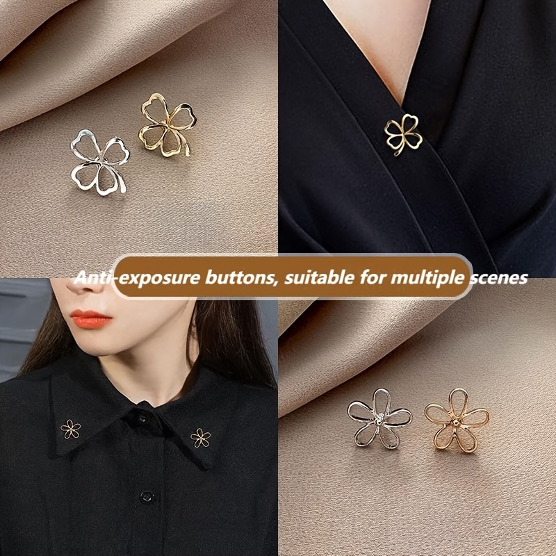 3pcs New Fashion Four-Leaf Clover Metal Buttons, Anti-Slip Design