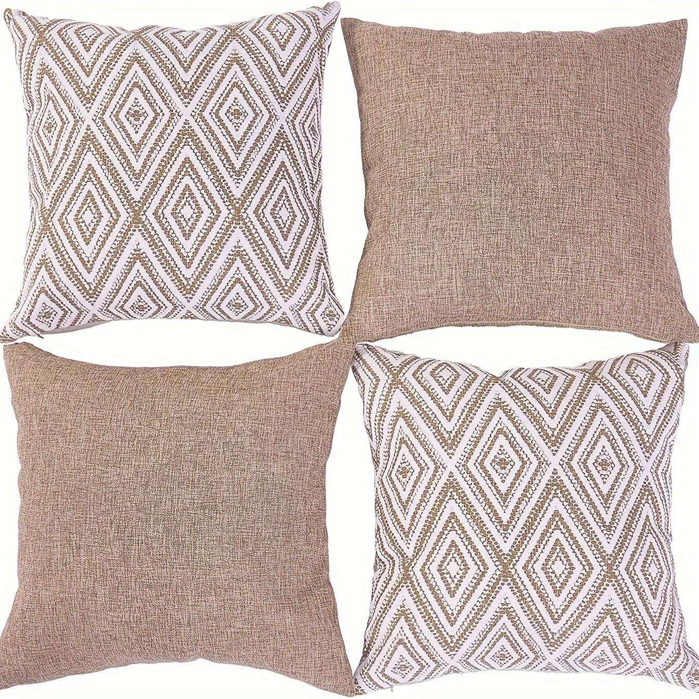 TEMU 4pcs Set Boho Geometric Pillow Covers - Light Brown, 18x18 , Hypoallergenic Polyester Closure - For Sofa & Bedroom Decor - Anniversary, &