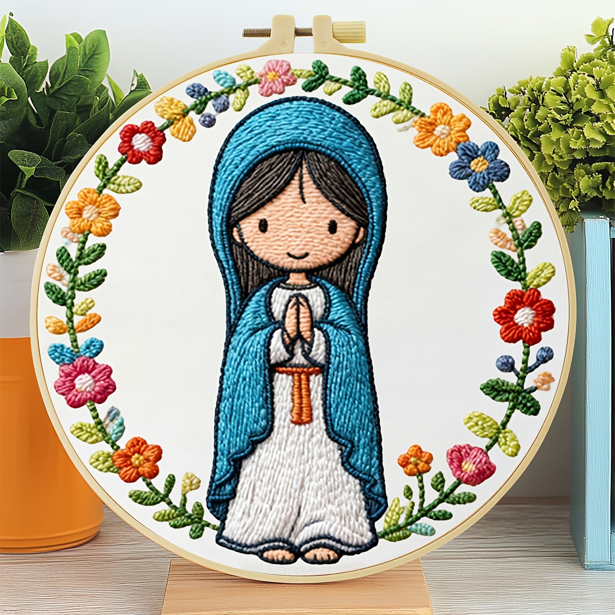 TEMU Kit de bordado para principiantes adultos, de oración, kit de bordado a , práctica de puntos de bordado, tela, instrucciones , aro y hilo,