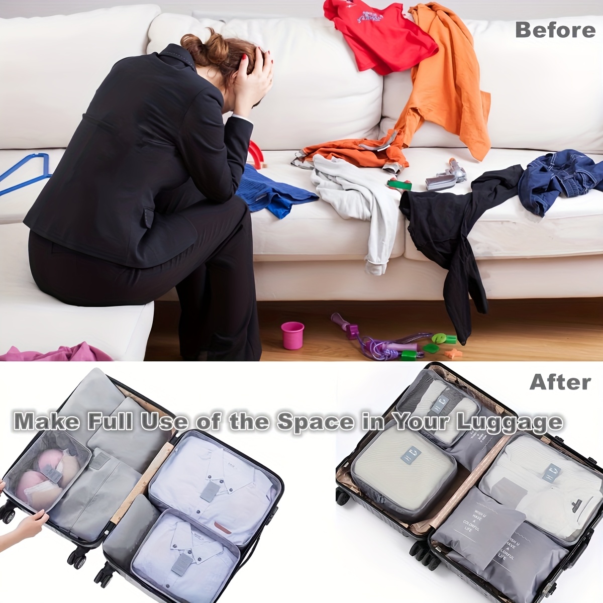 6pcs travel organizer bags lightweight foldable luggage packing organizers with zipper closure machine washable for air   storage multiple colors   purple green yellow essential for back to school vacation essentials luggage for travel vacation storage solution colorful storage solution durable zipper closure