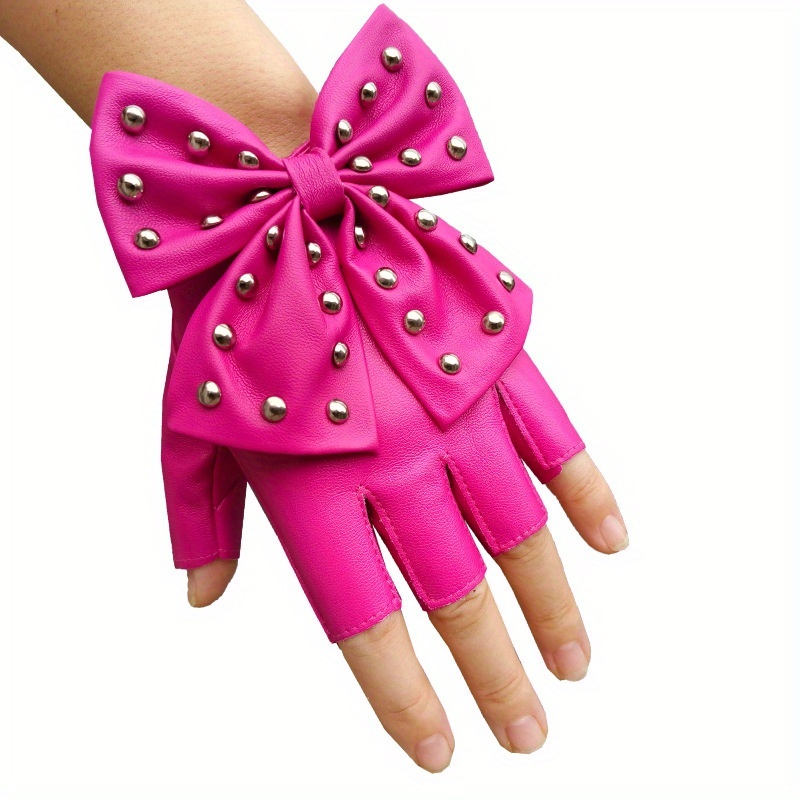 E-shop Damen Halbfingerhandschuhe mit Schleife, Nietendekor, Nachtclub, Bar, festliche Performance, Pole , Tanzclub, Open-Toe Handschuhe