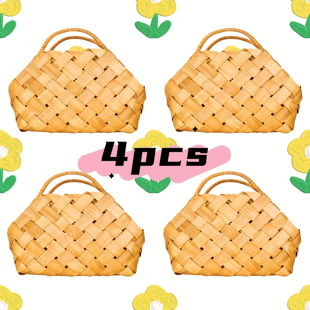 TEMU 4pcs Holiday Decorations, Wedding Creative Gifts, Gift Baskets, Wooden Baskets, Packaging Baskets, Woven Bags, Shelf Baskets