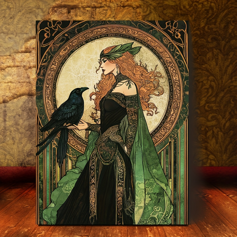 TEMU 2d Flat, 1pc Celtic Mythology Wall Art - Style Goddess Print, Wrap-around Wood Frame Canvas 11.8"x15.7" (30x40 Celtic Goddess Art) For Celtic