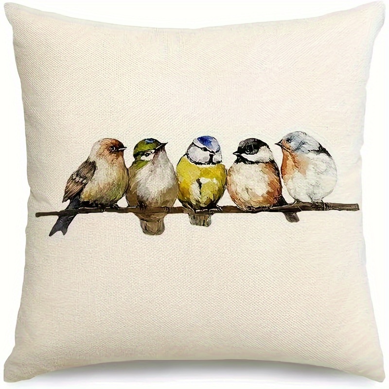 Image of 1pc, Watercolor Bird Pillowcase, Countryside Style Spring Summer Decoration, Multifunctional Cover With Zipper, Perfect For Home, Sofa, And Outdoor Space Decoration Pillows (no Pillow Core)
