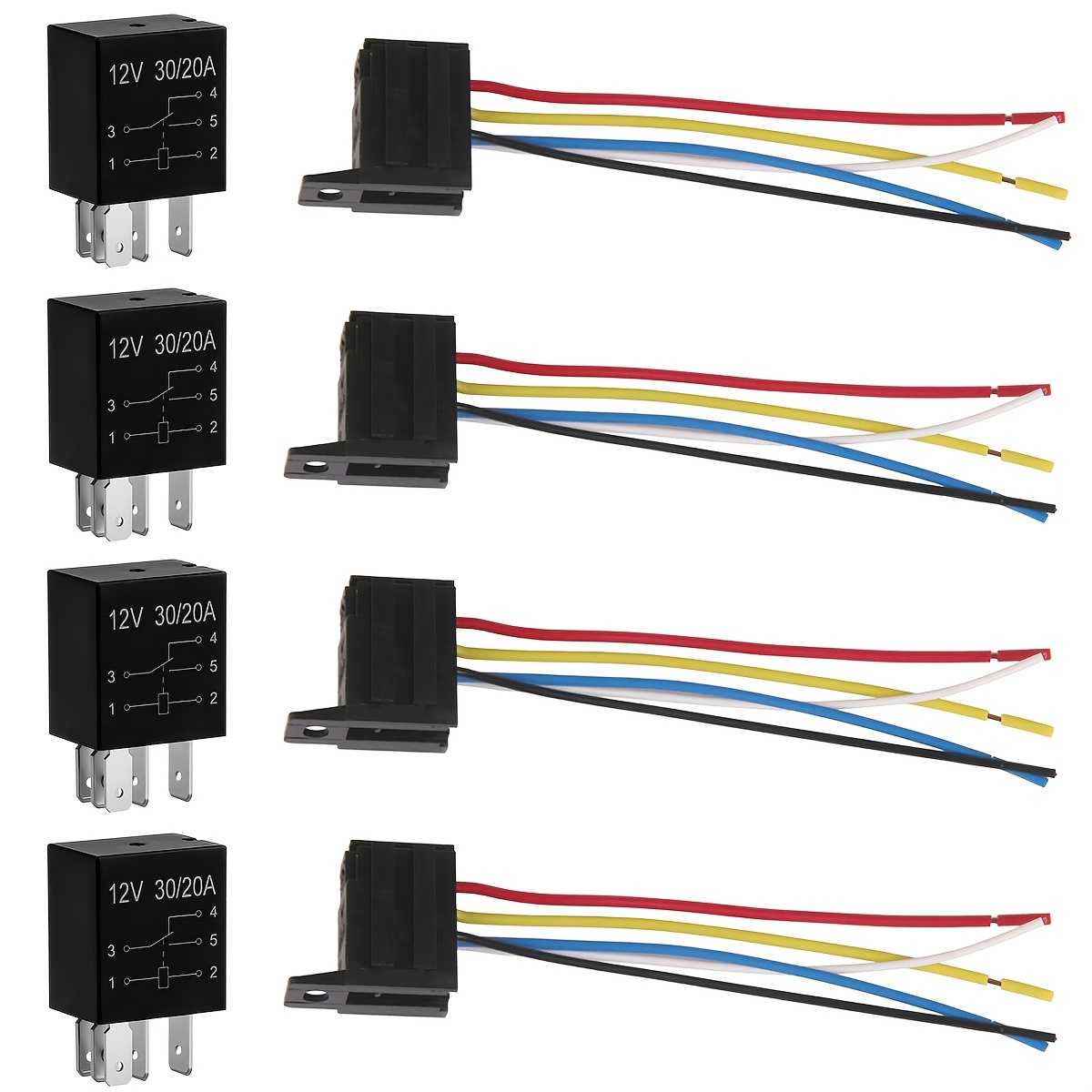 4pcs Heavy Duty 12v 30a Car Relays Wire Socket Plug Harness Kit, 5pin Electrical Automotive & Spdt Relays