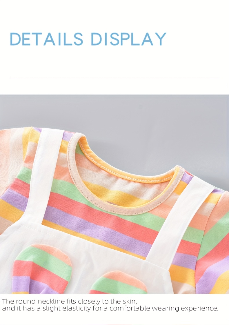 A New Baby Girl'S Summer Dress, Featuring Striped Short Sleeves And a Faux Two-Piece Design, Made of Pure Cotton, Perfect for Little Ones.