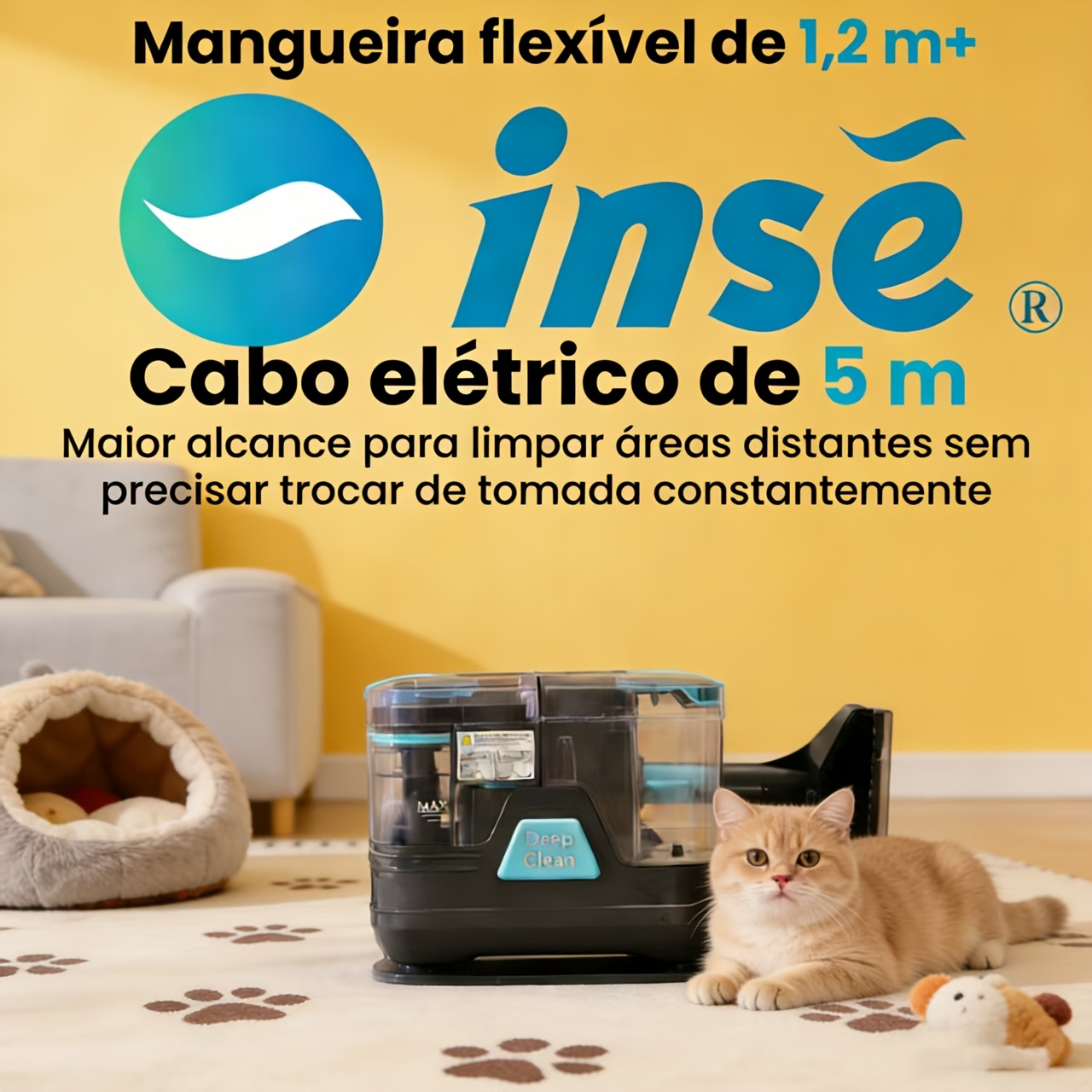 Image of Inse Carpet Cleaner Machine 4 Steam Hot Cold Water System 25kpa Powerful Suction Upholstery Cleaner With Crevice Brush Pet Hair Stain Remover For Car Couch Rug