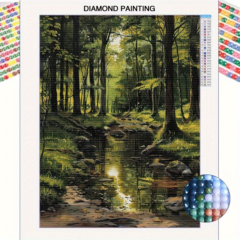 

5d Diamond Painting Kit For Adults, Full Drill Landscape Scene, Round Diamond Art Set, Diy Craft Mosaic Wall Art, Beginner Friendly Home Decor Gift, 11.8x15.8 Inch Canvas - Forest Stream Theme