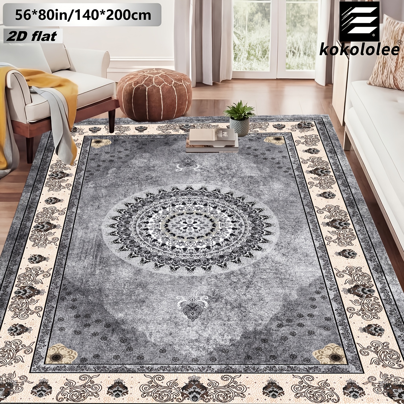 TEMU 1pc Luxury Velvet Area Mat - Bohemian Persian Carpet, Non Slip Backed Machine Washable 100% Polyester Fiber - Perfect For Areas Such As Living