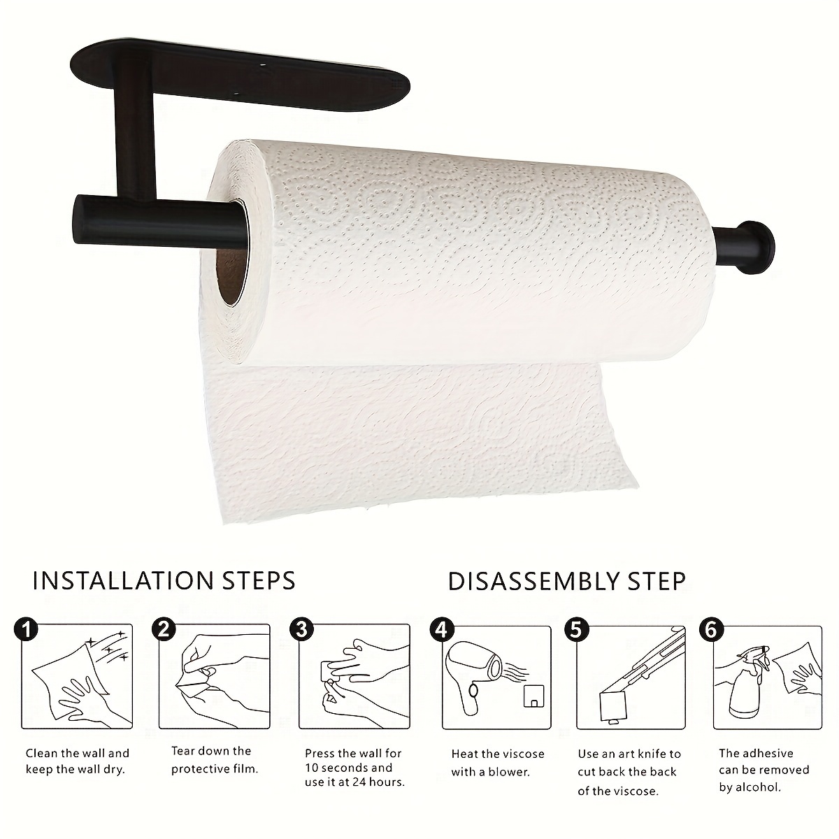 

compact" 1pc Self-adhesive Paper Towel Holder - Wall Mounted, Iron Construction For Kitchen & Bathroom Storage