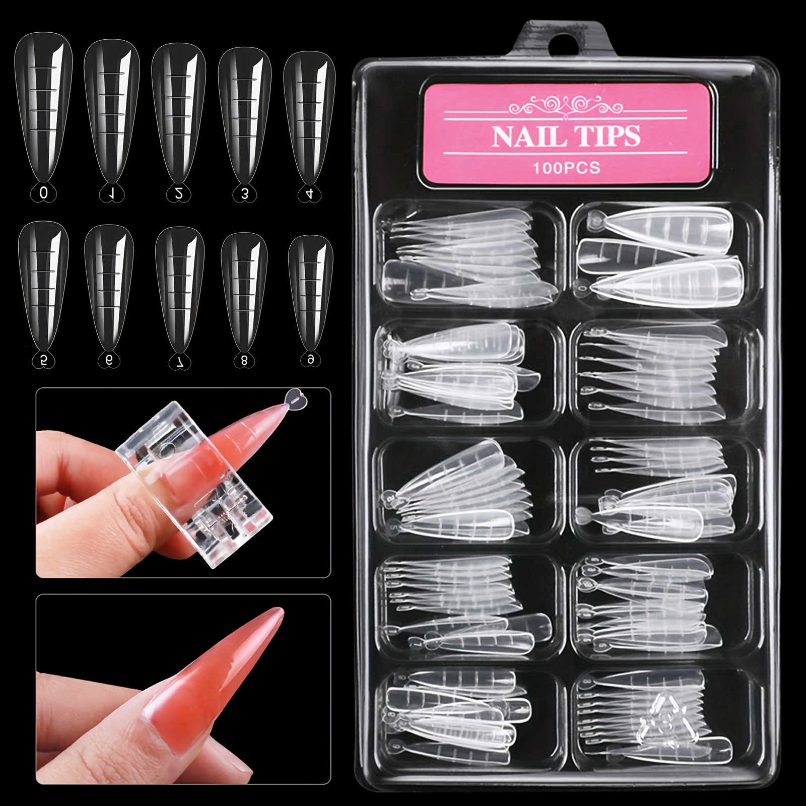 E-shop 100 Stk. abgestufte Nagelspitzen für schnelle Gel-Nagelverlängerung, Nagelformen