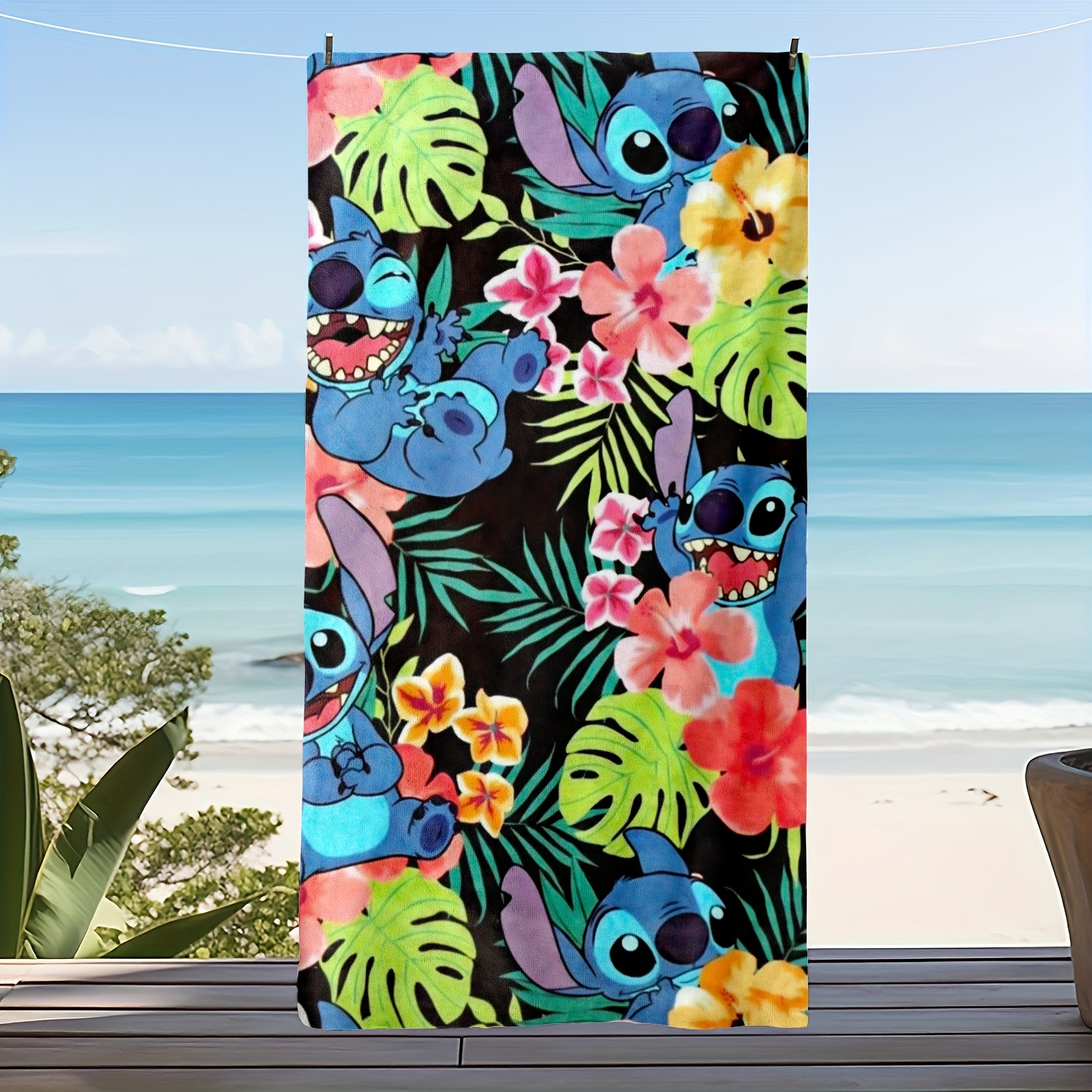 

1pc Stitch Leaf Pattern Beach Towel, Super Absorbent & Quick-drying Swimming Towel, Lightweight & Soft Beach Blanket, Suitable For Beach Swimming Outdoor Camping Travel, Ideal Beach Essentials