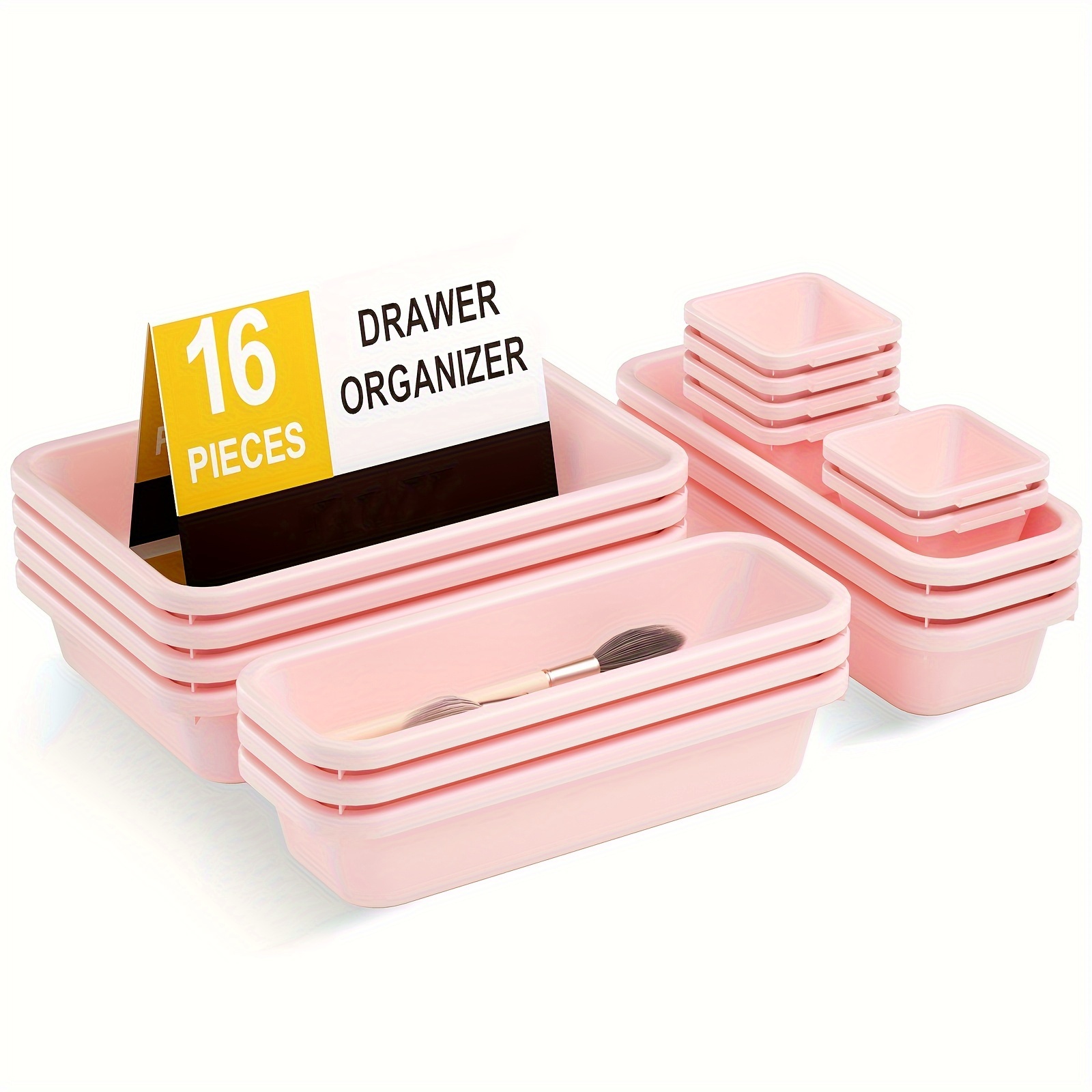 

16 Multifunctional Bathroom And Vanity Drawer Storage Trays, Pink Desktop Drawer Organizer, Makeup, Bedroom, Kitchen Gadgets And Office Use Organizer (pink)