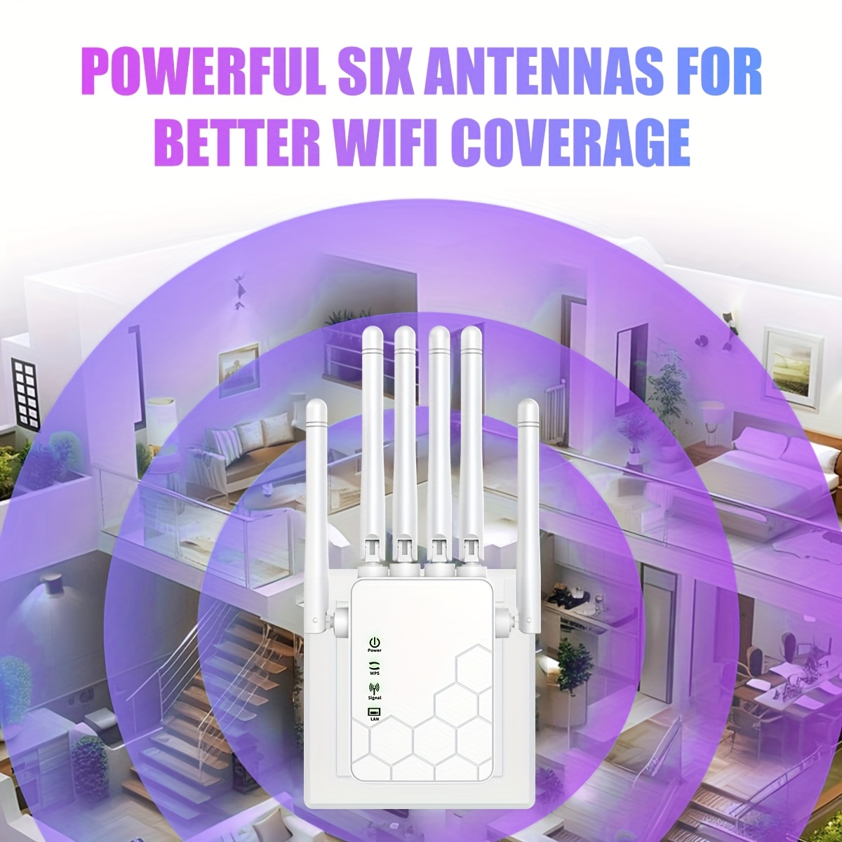 OURLIFE WiFi 6 Extender & Signal Booster, 6-Antenna Network Repeater with Plug & Play Setup, 2.4GHz System for Home/Office, Stable Coverage for Large Houses, Compatible with all WiFi Routers
