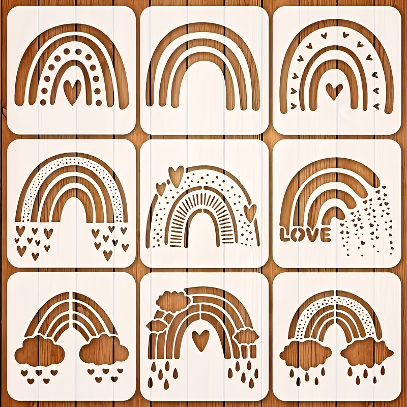 9pcs Rainbow Template Set, 5.12x5.12 Inch Reusable Painting Templates, Suitable For Diy Crafts, Scrapbooks, Fabrics, Canvas, And Home Decor