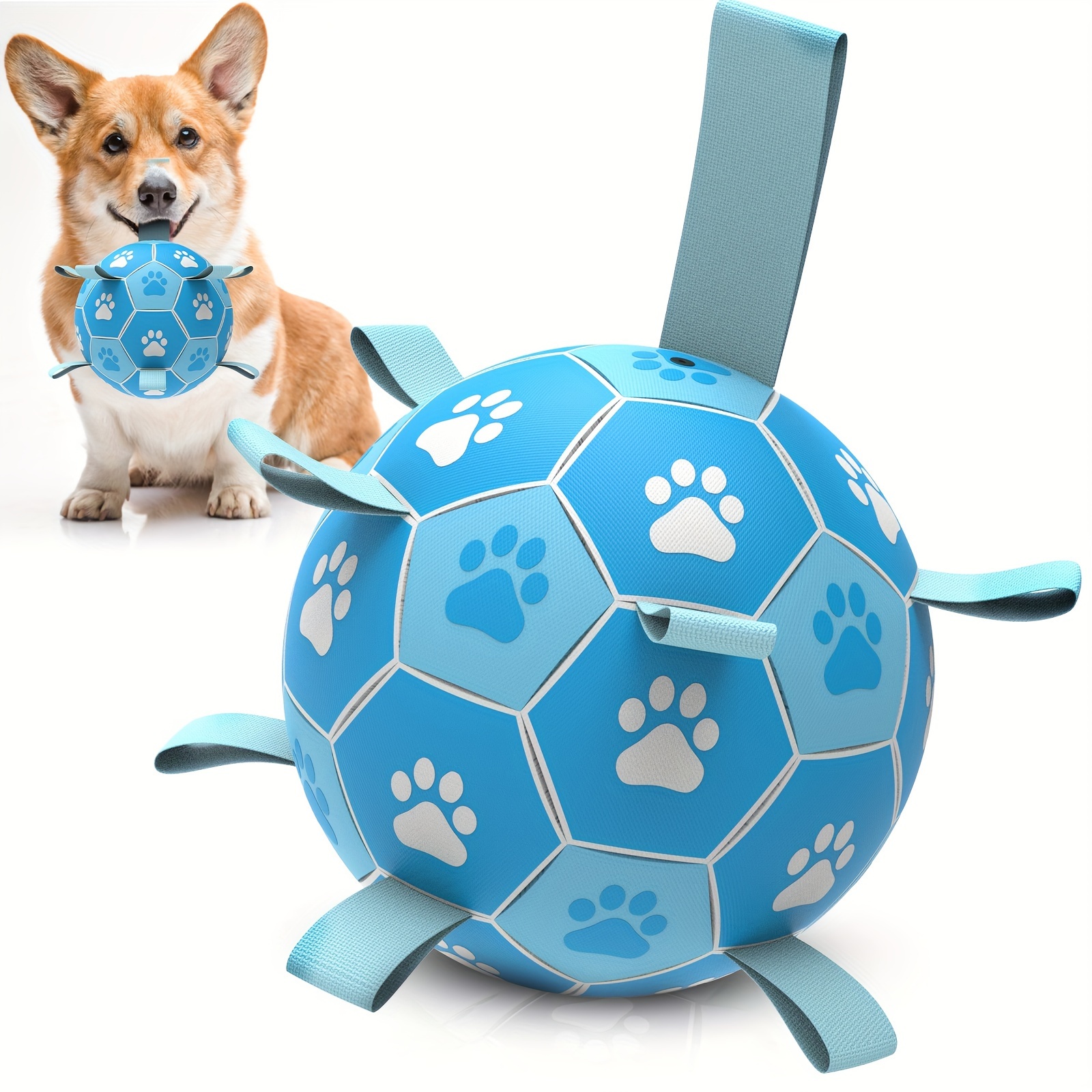 

Dog Soccer Ball Toy With Straps, Durable Blue Football Dog Toys, Indoor/outdoor Interactive Dog Toy