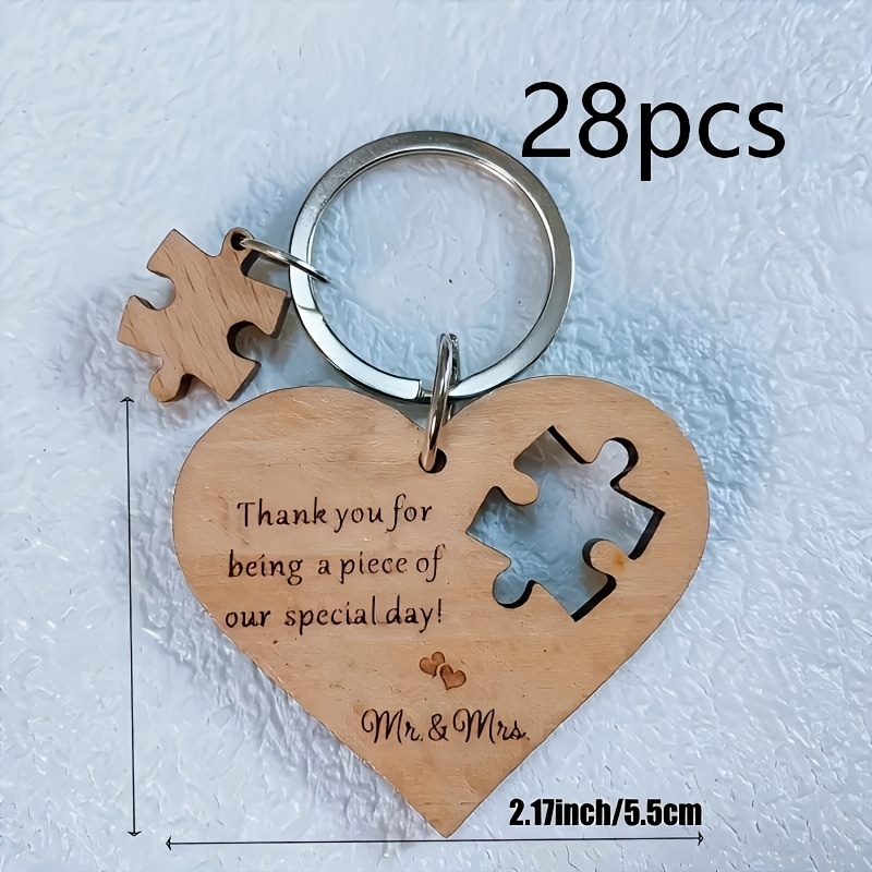 TEMU Gift For Her/him Custom Personalized Wedding Favor Gift - Wooden Heart-shaped Puzzle Keychain With Thank You Card, Bridal Shower Gift, Guest