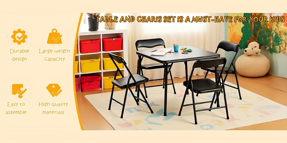 Colorful Folding Table with 24-Inch Width And 2/4 Sturdy Chairs - Vibrant, Space-Saving Design, Perfect for Family Playtime, Creative Activities, And Learning - Ideal for Fun And Creative Spaces ( 3pcs Or 5pcs)