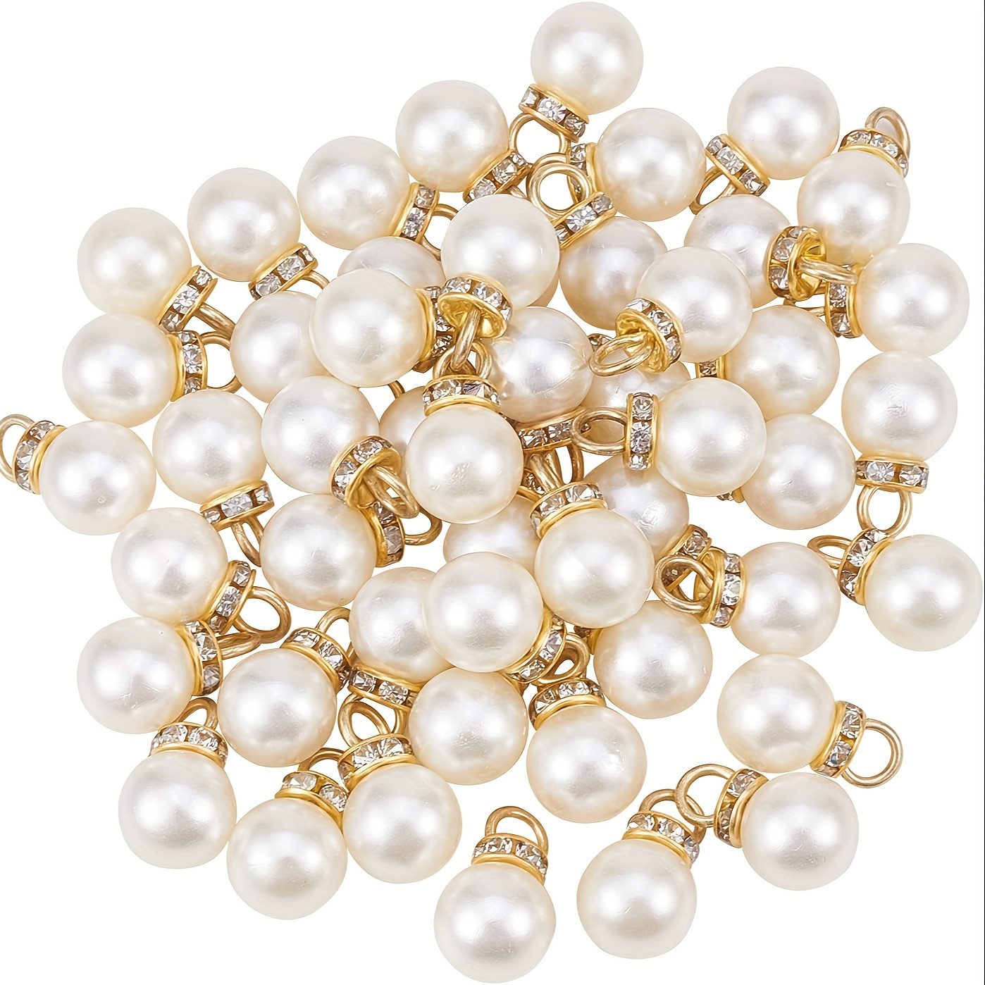 TEMU 50pcs 12mm Acrylic White Pearl Charms, Pearl Beads With Rhinestone Accents For Diy Dangle Earrings, Necklace Jewelry Making