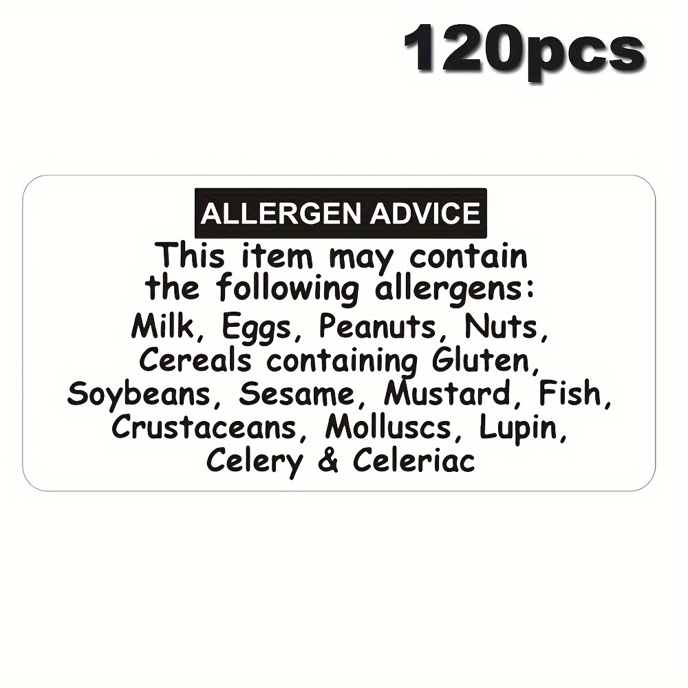 TEMU 120pcs Allergy Warning Labels - 2x1 Inch Self-adhesive Food Allergy Stickers, Disposable Rectangular Paper Tags For Daily Use, Original, Food