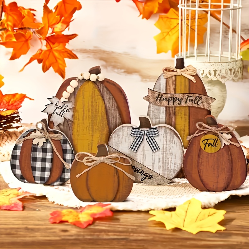TEMU Autumn, Thanksgiving Party Table Centerpiece, Wooden Pumpkin Decoration, Autumn And Thanksgiving Home Decor, Country Style Wooden Ornament,
