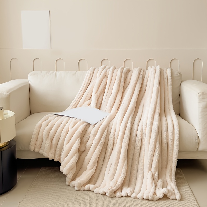 Warm and Comfortable Flannel Drawstring Blanket, Imitation Rabbit Fur Bed Blanket, Soft and Warm Sofa Blanket, Suitable for Nap, Office, Outdoor Camping, Sofa Nap Blanket, Four Seasons Multi-purpose Striped Pattern Gift Blanket 11 Festivals Available