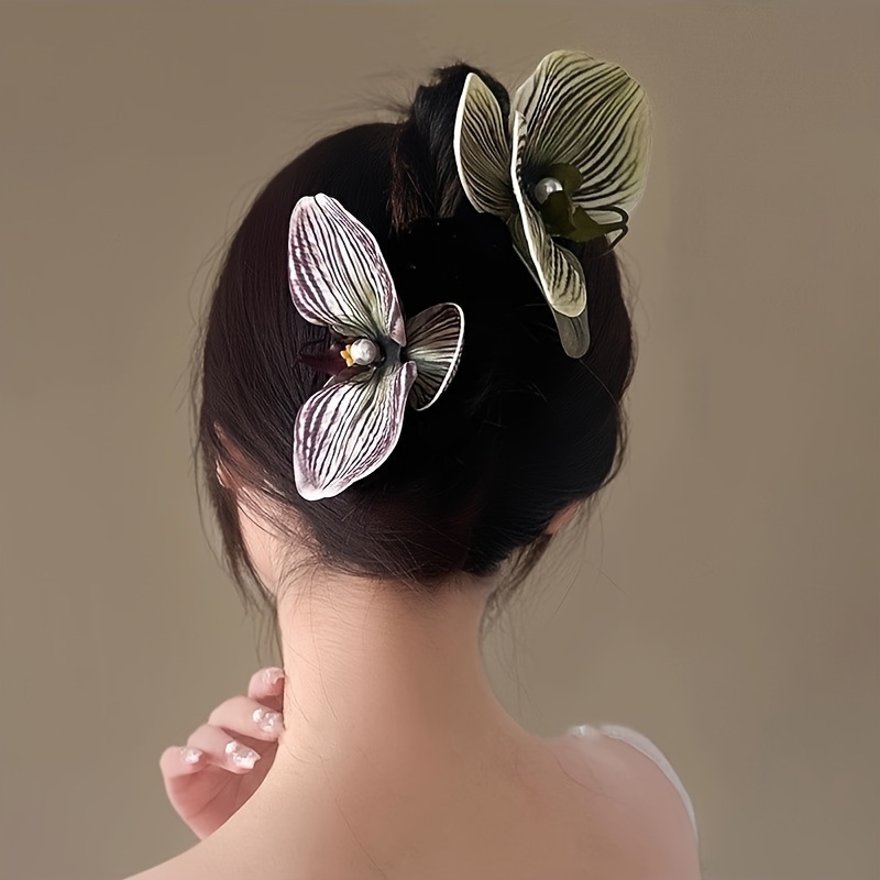 

Elegant Butterfly Orchid Hair Claw - Vintage-inspired, Non-slip Ponytail Holder For Women And Girls