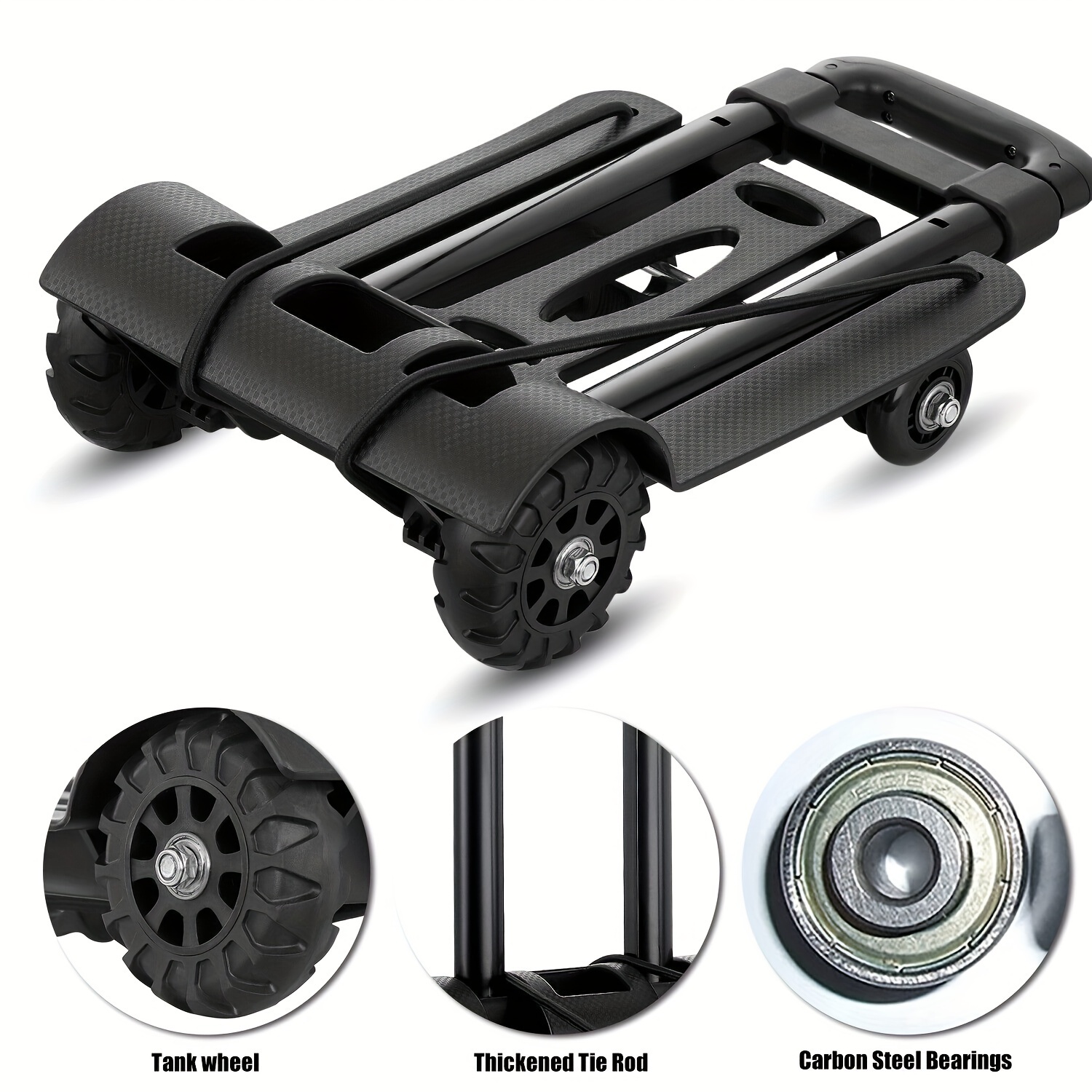 E-shop 1 Stück Schwerlast-Klapphandwagen, Schwarz Magnesium Aluminiumlegierung Gepäckwagen mit -Skate-Rädern, + Aluminiumlegierung Zuggriff,