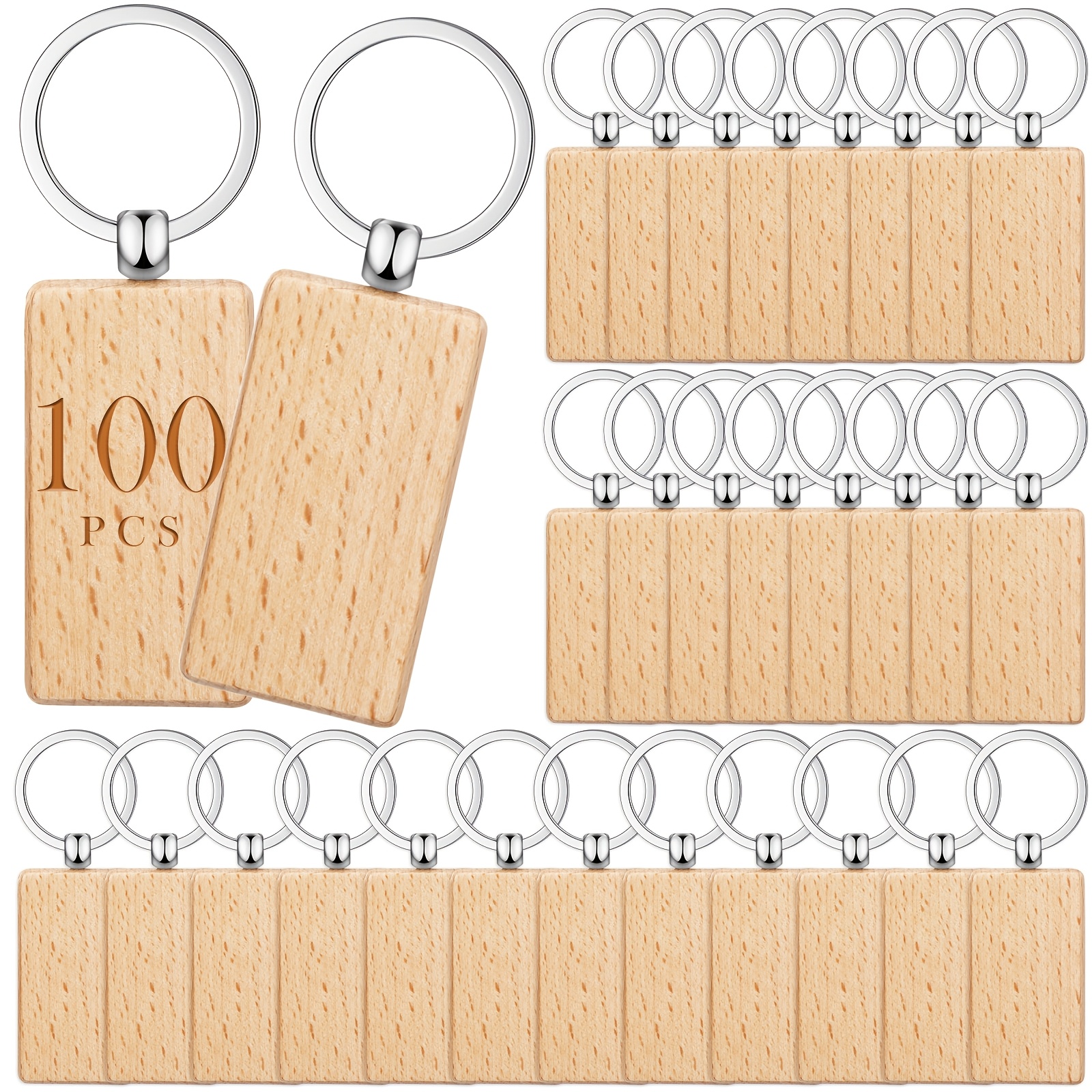 

100pcs Wooden Keychain Blanks Laser Engraving Blanks Wood Blanks Key Chain Bulk Unfinished Wooden Key Ring Key Tag For Diy Gift Crafts