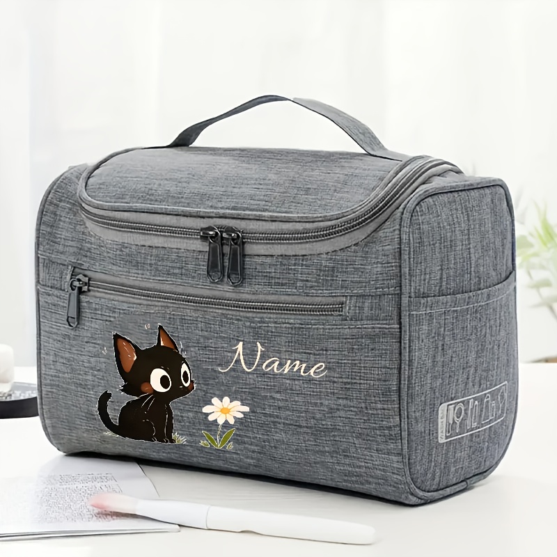 Image of Customizable Cat-themed Cosmetic Bag | Durable Canvas With 4 Mesh Pockets, Wide Opening, Zipper Closure, Fashion Storage Bag For Toiletries And Portable Use