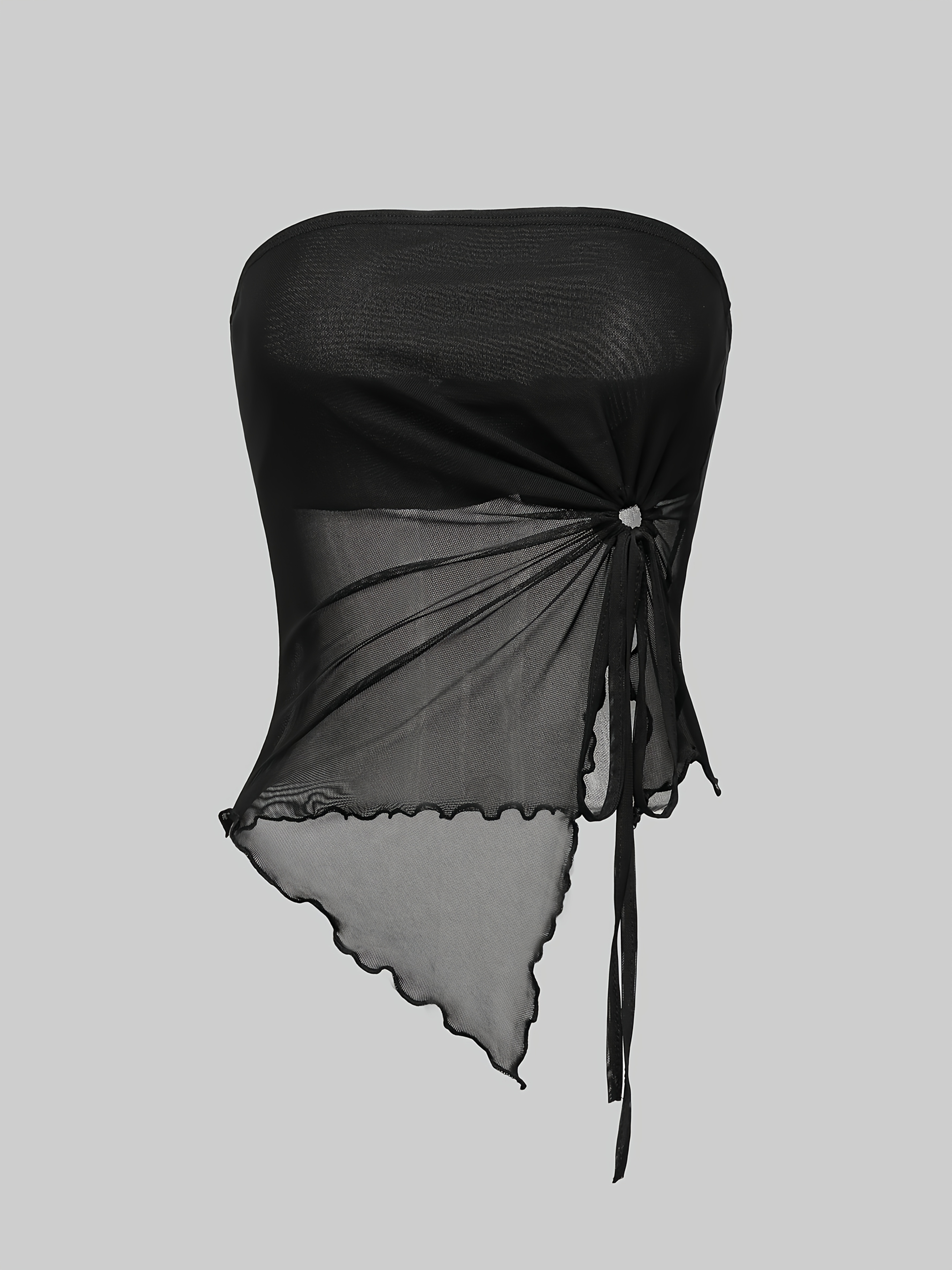 Y2K Asymmetrical Hem Strapless Top with Ruched Detail & Side Tassel - High Elasticity Burgundy Solid Color Women's Fashion Top for All Seasons, Casual Outfit, Trendy Style, Soft Material, Stylish Blouse, Women