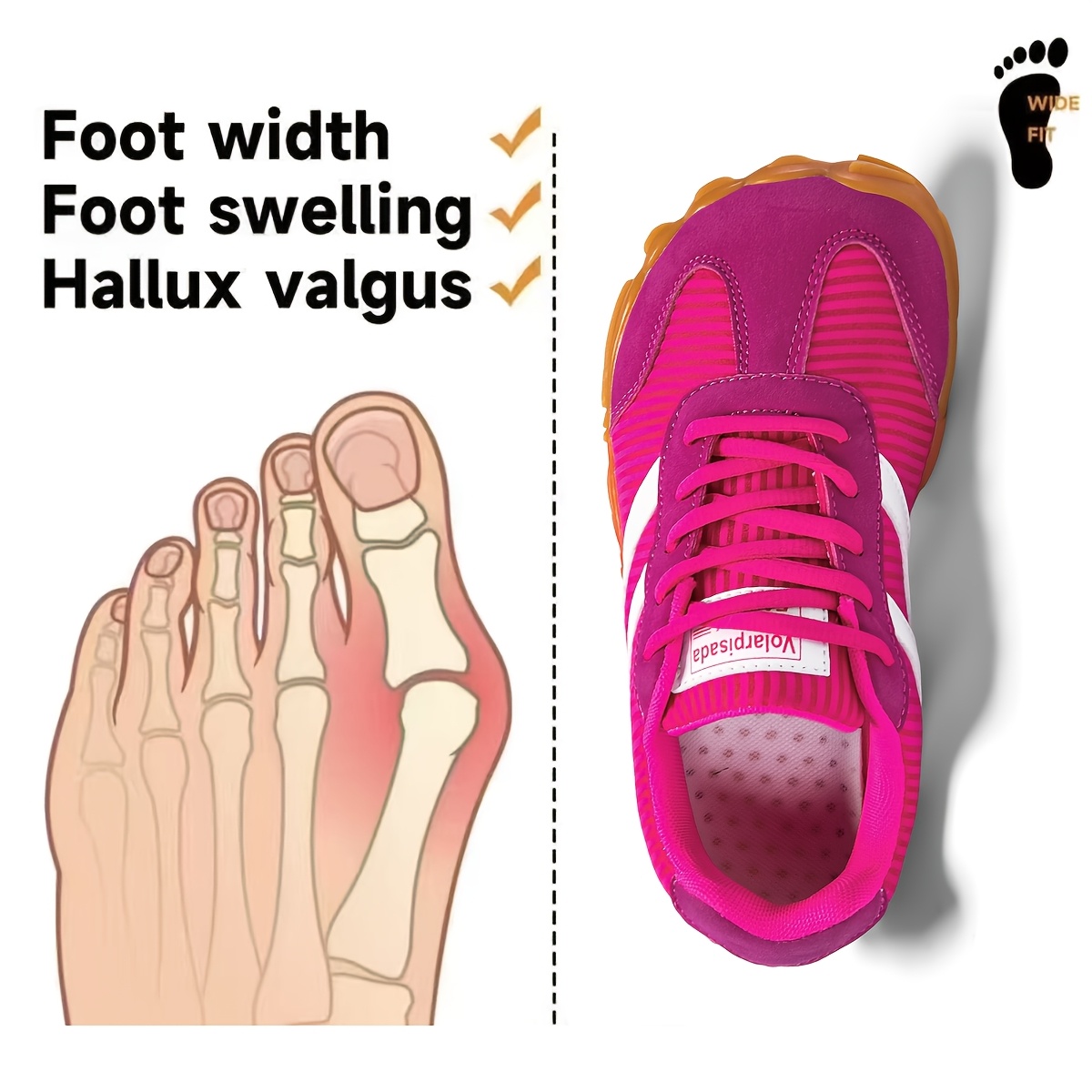Women's Wide Last Sports Shoes, Lightweight and Breathable