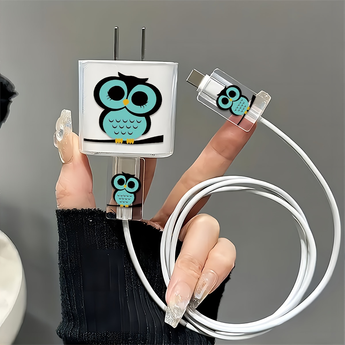 

3-piece Owl-themed Charger Protector Set: For 13/14/15, 18w/20w, Cable & Charger Head Protection - Gift, , Tpu Material