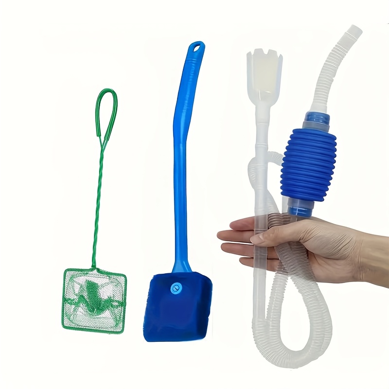 

3pcs Aquarium Cleaning Kit, Aquarium Siphon, Fish Net, And Double-sided Aquarium Sponge Brush For Aquarium Maintenance