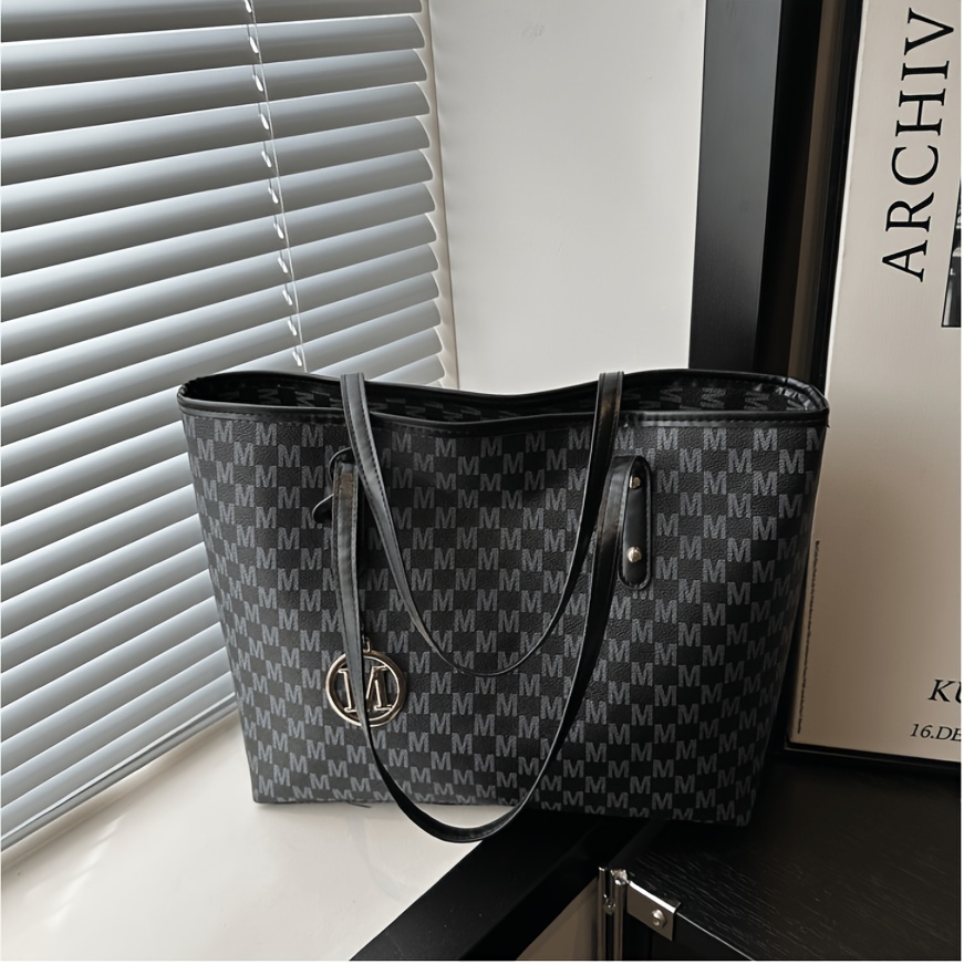 TEMU Women's Shoulder Bag, Large Capacity Handbag, Vintage Monogram, Fashionable All-match Casual Bag