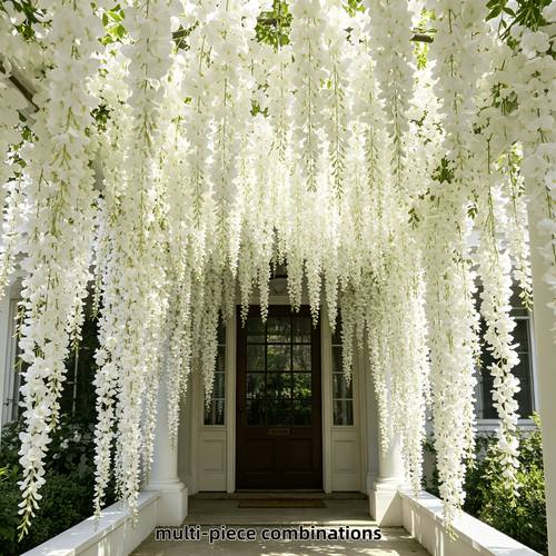 72pcs white artificial wisteria hanging flowers with cable ties vine garland for wedding arch ceiling garden patio balcony yard bedroom bathroom commercial space ideal for valentines day easter mothers indoor outdoor decor