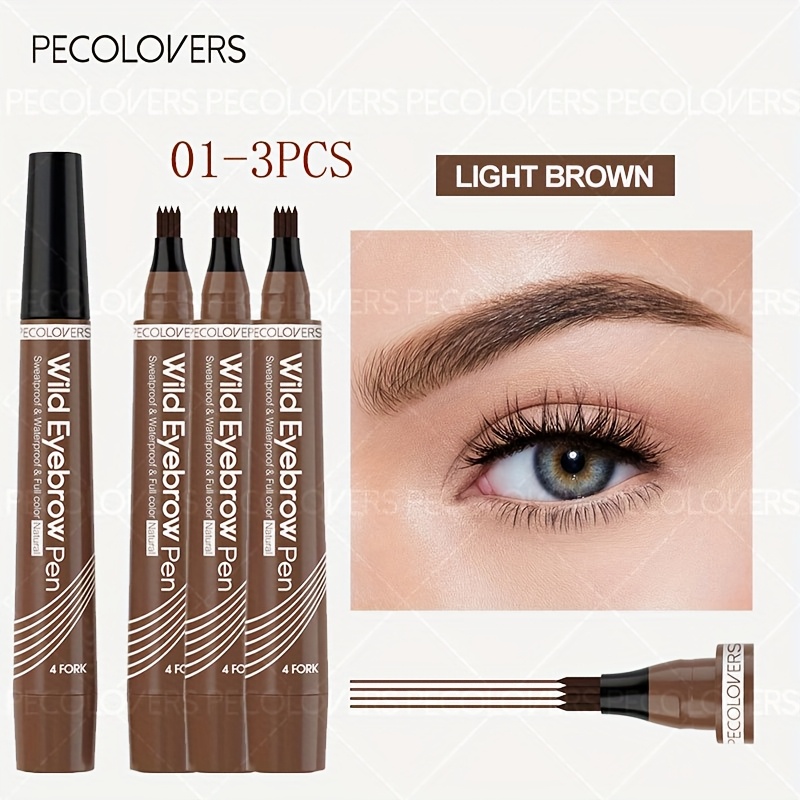 3pcs/set 4-fork Eyebrow Pencil - Extremely Fine, Waterproof, Sweat Proof, Non-fading, Long-lasting, Natural And Wild Essential Eyebrow Pencil