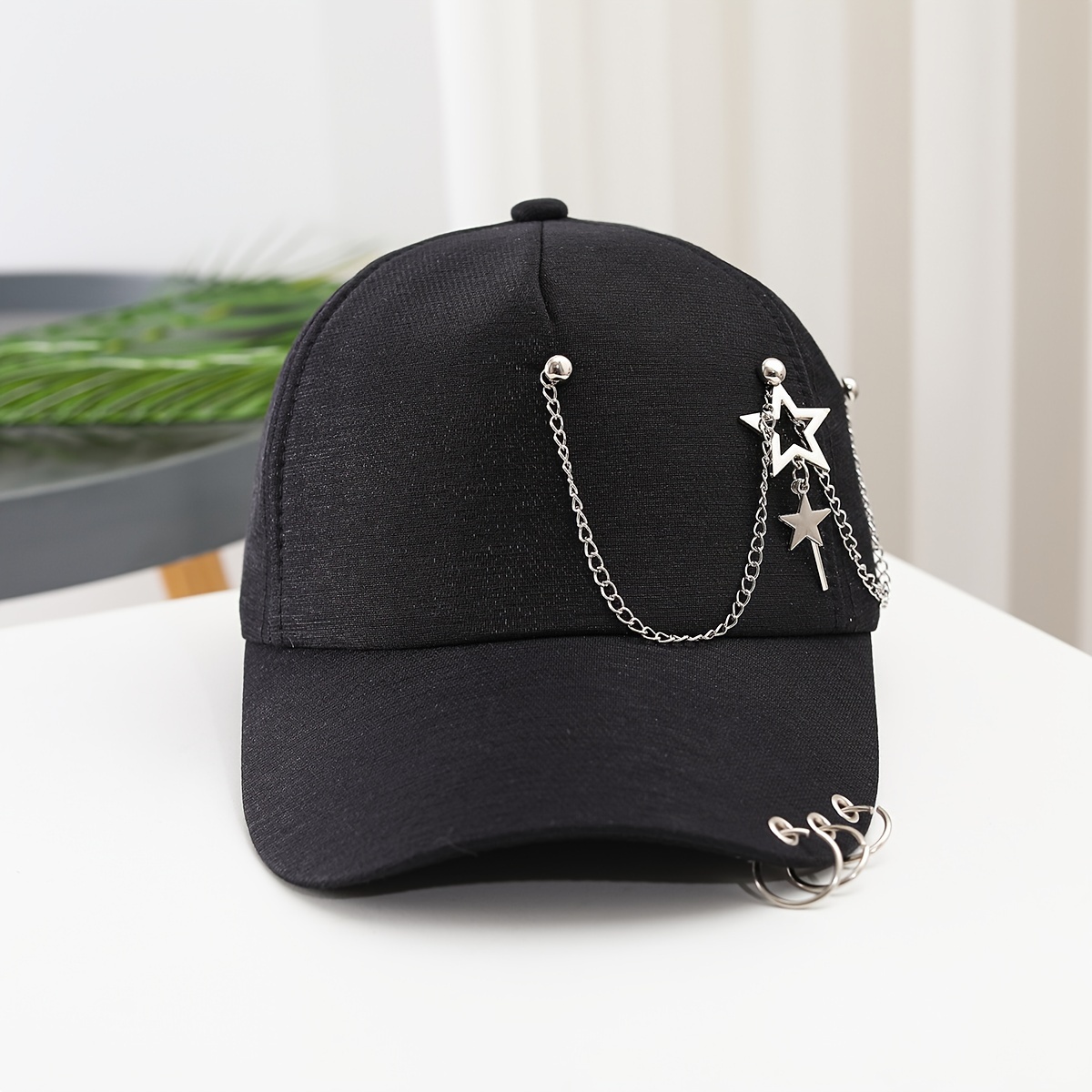 

Women's Baseball Cap With Star Pendant, Casual Adjustable Sun Hat With Chain Accents, Versatile Outdoor Headwear Gifts For Eid