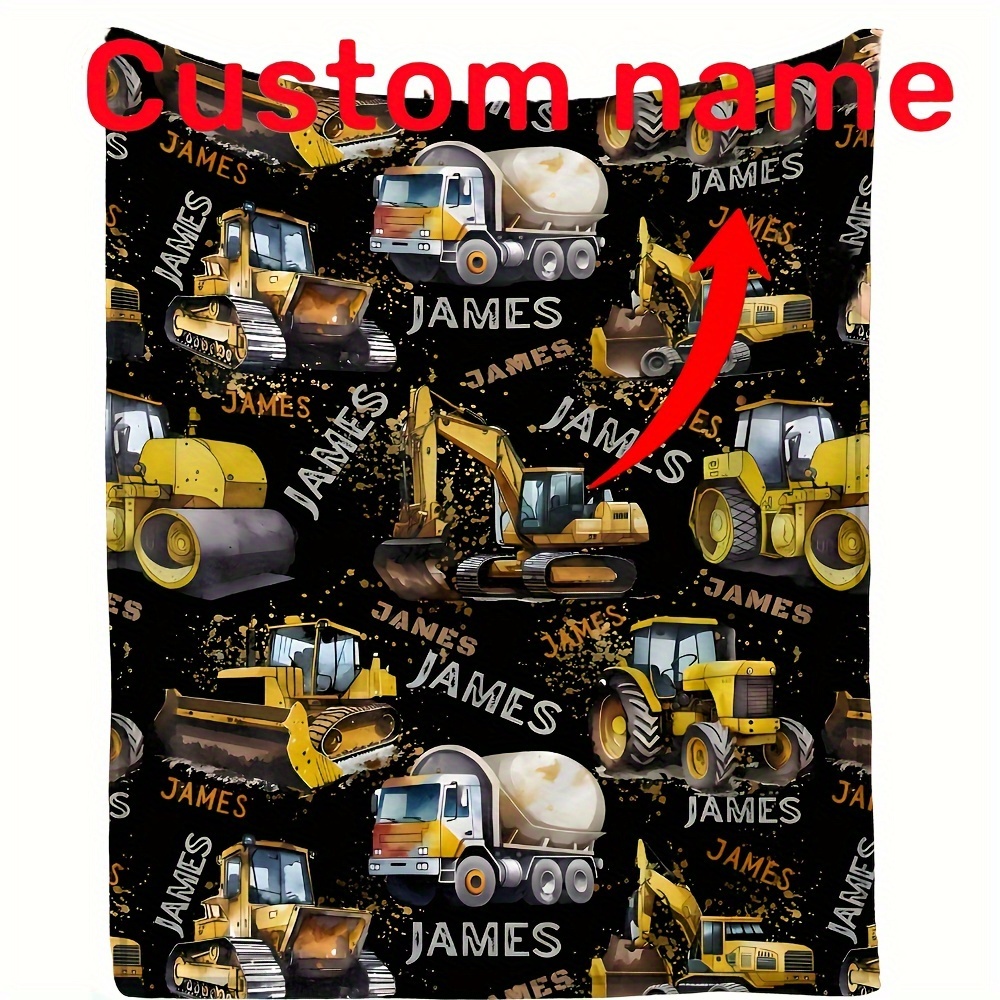 

Custom Name Construction Vehicle Flannel Throw Blanket - , Couch, Bed, Travel, Camping, Office Chair | Machine Washable, Cozy Fleece Blanket With