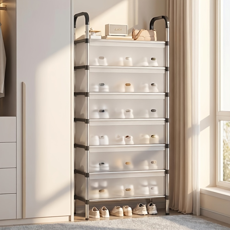 7-Layer Dustproof Shoe Rack - Shoe Cabinet, Large Capacity Vertical Shoe Cabinet for Entryways, Bedrooms, And Corridors, Space-Saving Metal Storage Rack with Dustproof Design, Sturdy Metal Frame, Slim Profile for Efficient Use of Space