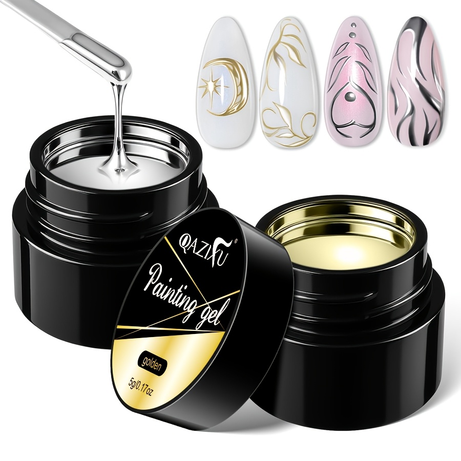 Image of 1/2pcs 5ml Metallic Paint Gel Nail Polish, Golden And Silvery Metallic Chrome 3d Paint Gel, Soak-off /led Gel Nail Polish, Semi-permanent, Floral Painting, Nail Art, Diy Nail