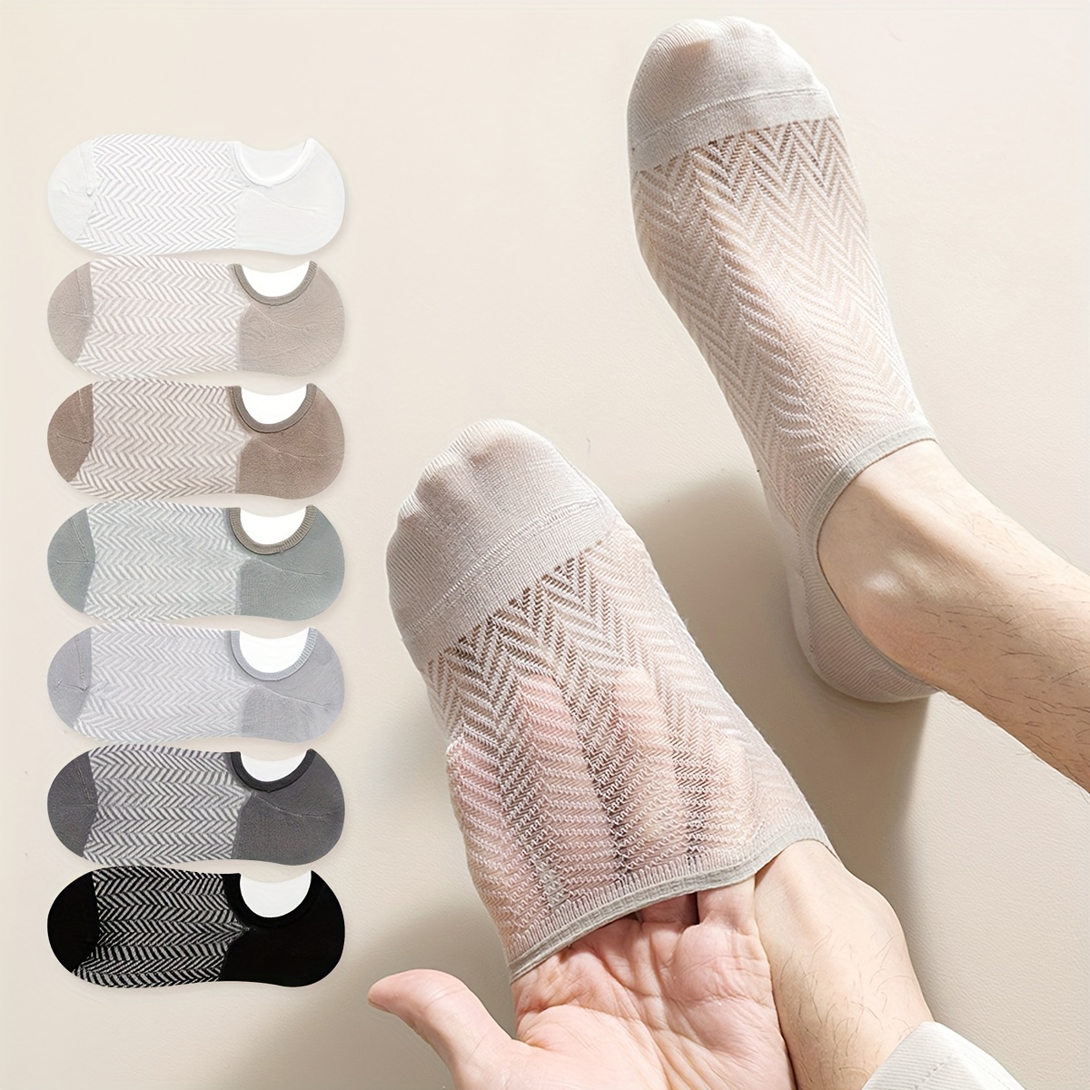 

7 paires de chaussettes basses en mesh pour hommes, anti-odeurs et anti-transpiration, respirantes, pour le printemps et l'été.