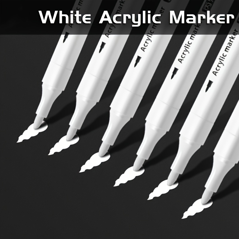 Image of Set Of 6 White Liquid Chalk Markers, Ideal For Professional Artists, Perfect For Use Paper, Fabrics, Tires, Metal, Canvas, Glass, Plastic, Stone, And Ceramics