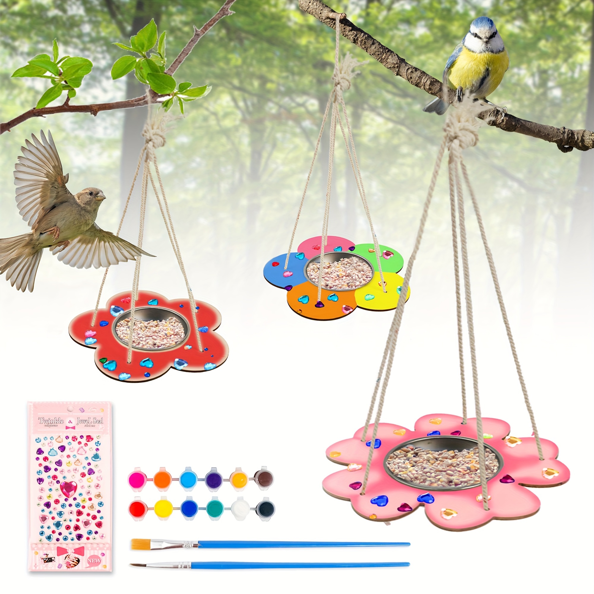 

3 Pack Bird Feeder Craft Kits, Kids Arts And Crafts Diy Wooden Paint Kits, Make Your Own Bird Feeders Ornaments Diy To Paint, Bird Feeders Ages 3-5 4-8 8-12